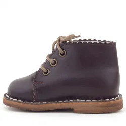 Rakerplus Handmade Hakiki Deri Kahverengi Çiçek Detaylı Bağcıklı Bebek Bot