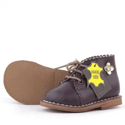 Rakerplus Handmade Hakiki Deri Kahverengi Çiçek Detaylı Bağcıklı Bebek Bot