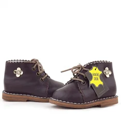 Rakerplus Handmade Hakiki Deri Kahverengi Çiçek Detaylı Bağcıklı Bebek Bot