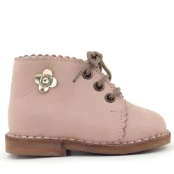 Rakerplus Handmade Hakiki Deri Pembe Çiçek Detaylı Bağcıklı Bebek Bot