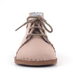 Rakerplus Handmade Hakiki Deri Pembe Çiçek Detaylı Bağcıklı Bebek Bot