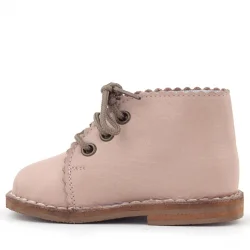 Rakerplus Handmade Hakiki Deri Pembe Çiçek Detaylı Bağcıklı Bebek Bot