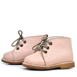 Rakerplus Handmade Hakiki Deri Pudra Pembe Bağcıklı Kız Bebek Bot