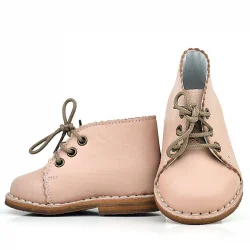 Rakerplus Handmade Hakiki Deri Pudra Pembe Bağcıklı Kız Bebek Bot