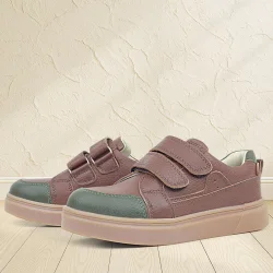 Rakerplus Kahverengi Yeşil Hakiki Deri Cırtlı Kız Çocuk Sneaker Ayakkabı