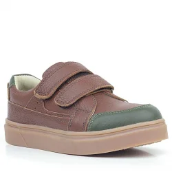 Rakerplus Kahverengi Yeşil Hakiki Deri Cırtlı Kız Çocuk Sneaker Ayakkabı