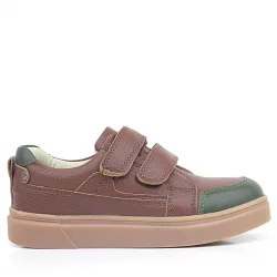 Rakerplus Kahverengi Yeşil Hakiki Deri Cırtlı Kız Çocuk Sneaker Ayakkabı