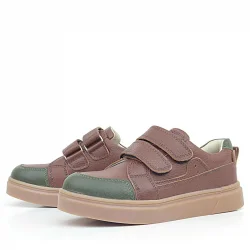 Rakerplus Kahverengi Yeşil Hakiki Deri Cırtlı Kız Çocuk Sneaker Ayakkabı