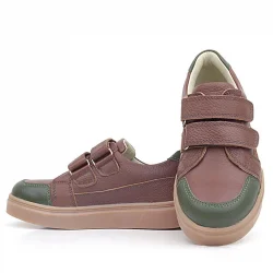 Rakerplus Kahverengi Yeşil Hakiki Deri Cırtlı Kız Çocuk Sneaker Ayakkabı