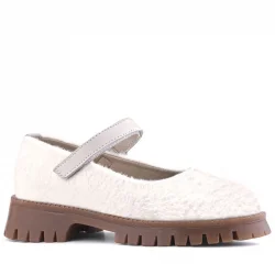 Rakerplus Krem Cırtlı Kalın Tabanlı Kız Çocuk Peluş Babet Ayakkabısı