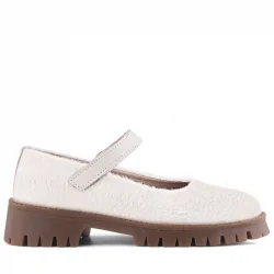 Rakerplus Krem Cırtlı Kalın Tabanlı Kız Çocuk Peluş Babet Ayakkabısı