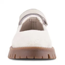 Rakerplus Krem Cırtlı Kalın Tabanlı Kız Çocuk Peluş Babet Ayakkabısı