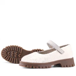 Rakerplus Krem Cırtlı Kalın Tabanlı Kız Çocuk Peluş Babet Ayakkabısı