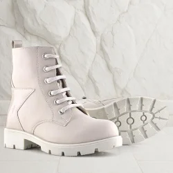 Rakerplus Krem Yıldız Detaylı Bağcıklı Fermuarlı Kız Çocuk Bot