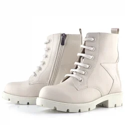 Rakerplus Krem Yıldız Detaylı Bağcıklı Fermuarlı Kız Çocuk Bot