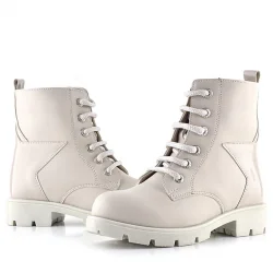 Rakerplus Krem Yıldız Detaylı Bağcıklı Fermuarlı Kız Çocuk Bot