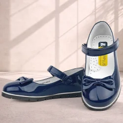 Rakerplus Lacivert Rugan Fiyonklu Cırtlı Kız Çocuk Babet