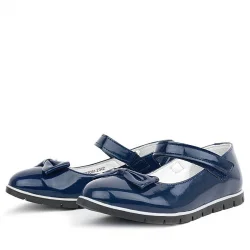 Rakerplus Lacivert Rugan Fiyonklu Cırtlı Kız Çocuk Babet