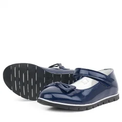 Rakerplus Lacivert Rugan Fiyonklu Cırtlı Kız Çocuk Babet