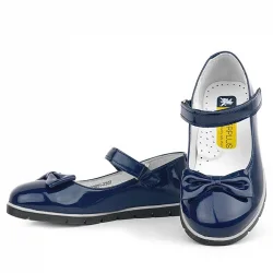 Rakerplus Lacivert Rugan Fiyonklu Cırtlı Kız Çocuk Babet