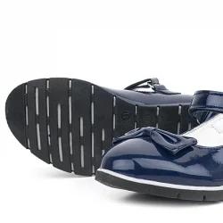 Rakerplus Lacivert Rugan Fiyonklu Cırtlı Kız Çocuk Babet