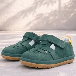 Rakerplus Muppet Hakiki Deri Yeşil Sarı Cırtlı Anatomik Bebek Sandalet Ayakkabı