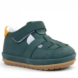 Rakerplus Muppet Hakiki Deri Yeşil Sarı Cırtlı Anatomik Bebek Sandalet Ayakkabı