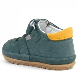 Rakerplus Muppet Hakiki Deri Yeşil Sarı Cırtlı Anatomik Bebek Sandalet Ayakkabı