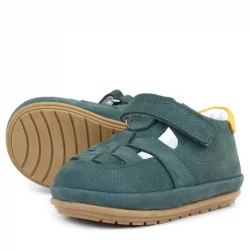 Rakerplus Muppet Hakiki Deri Yeşil Sarı Cırtlı Anatomik Bebek Sandalet Ayakkabı