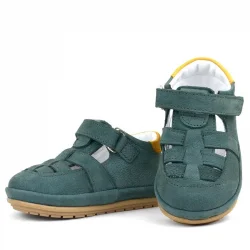 Rakerplus Muppet Hakiki Deri Yeşil Sarı Cırtlı Anatomik Bebek Sandalet Ayakkabı