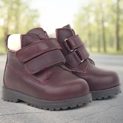 Rakerplus Neson Hakiki Deri Bordo Kürklü Cırtlı Bebek Bot