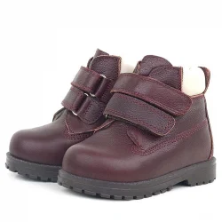 Rakerplus Neson Hakiki Deri Bordo Kürklü Cırtlı Bebek Bot