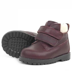 Rakerplus Neson Hakiki Deri Bordo Kürklü Cırtlı Bebek Bot