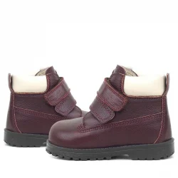 Rakerplus Neson Hakiki Deri Bordo Kürklü Cırtlı Bebek Bot