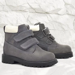 Rakerplus Neson Hakiki Deri Gri Cırtlı Kürklü Çocuk Bot