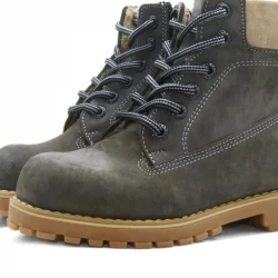 Rakerplus Neson Hakiki Deri Rahat Gri Fermuarlı Unisex Çocuk Bot