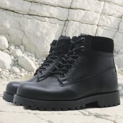 Rakerplus Neson Hakiki Deri Siyah Kışlık Bot Postal