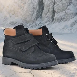 Rakerplus Neson Hakiki Deri Siyah Nubuk Cırtlı Erkek Çocuk Bot