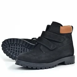 Rakerplus Neson Hakiki Deri Siyah Nubuk Cırtlı Erkek Çocuk Bot