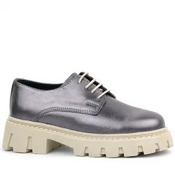 Rakerplus Platin Hakiki Deri Bağcıklı Kız Çocuk Oxford Okul Ayakkabı