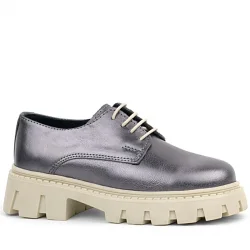 Rakerplus Platin Hakiki Deri Bağcıklı Kız Çocuk Oxford Okul Ayakkabı