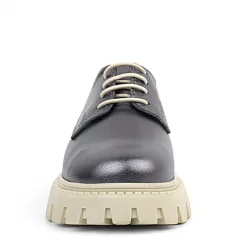 Rakerplus Platin Hakiki Deri Bağcıklı Kız Çocuk Oxford Okul Ayakkabı