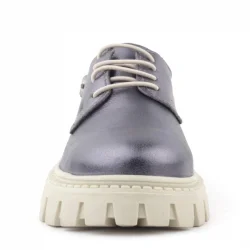 Rakerplus Platin Hakiki Deri Bağcıklı Yıldızlı Kız Çocuk Oxford Okul Ayakkabı