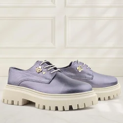 Rakerplus Platin Hakiki Deri Çiçek Detaylı Bağcıklı Oxford Günlük Ayakkabı