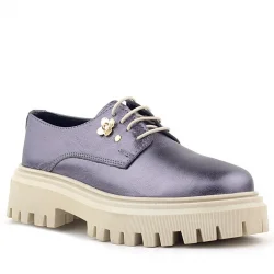 Rakerplus Platin Hakiki Deri Çiçek Detaylı Bağcıklı Oxford Günlük Ayakkabı