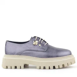 Rakerplus Platin Hakiki Deri Çiçek Detaylı Bağcıklı Oxford Günlük Ayakkabı