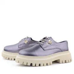 Rakerplus Platin Hakiki Deri Çiçek Detaylı Bağcıklı Oxford Günlük Ayakkabı