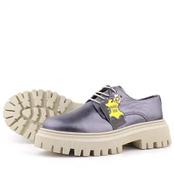 Rakerplus Platin Hakiki Deri Çiçek Detaylı Bağcıklı Oxford Günlük Ayakkabı