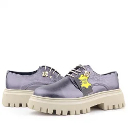 Rakerplus Platin Hakiki Deri Çiçek Detaylı Bağcıklı Oxford Günlük Ayakkabı