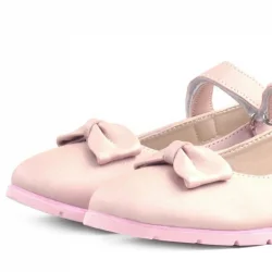 Rakerplus Pudra Fiyonklu Cırtlı Kız Çocuk Babet